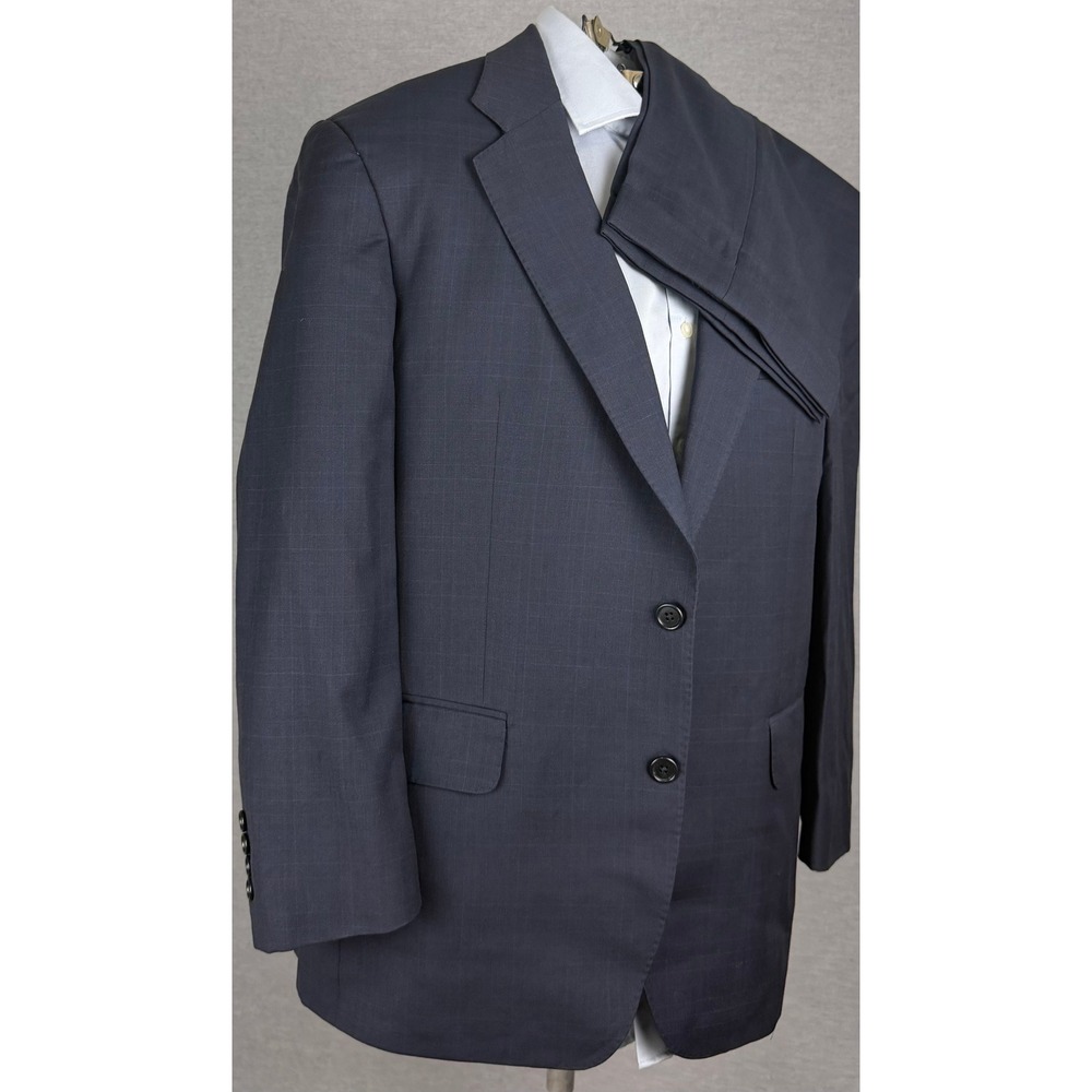Brooks Brothers Mens 2 Piece Suit Navy Blue Windowpane 100% Wool 42S 37W 36x27